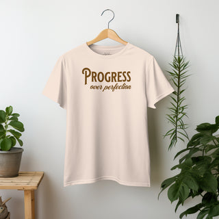 Progress Over Perfection Embroidery Tee - Cream