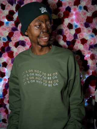 It's Ok Not Be Ok Embroidery Sweatshirt- Green